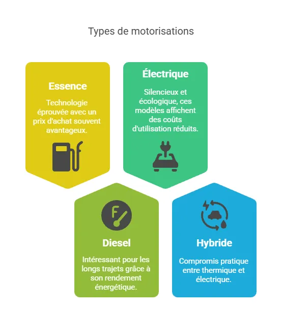 Infographie des avantages et inconvénients des différentes motorisations pour 2025