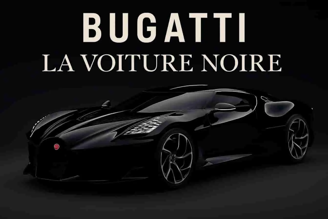 Bugatti La Voiture Noire Bugatti La Voiture Noire, hypercar noire au design sculpté, emblème de luxe et de puissance, vue en trois-quarts sur fond sombre.