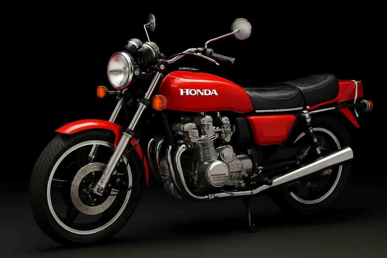 Honda 500 CX Honda 500 CX rouge, moto vintage exposée dans un garage, cadre noir et moteur V-twin visible.