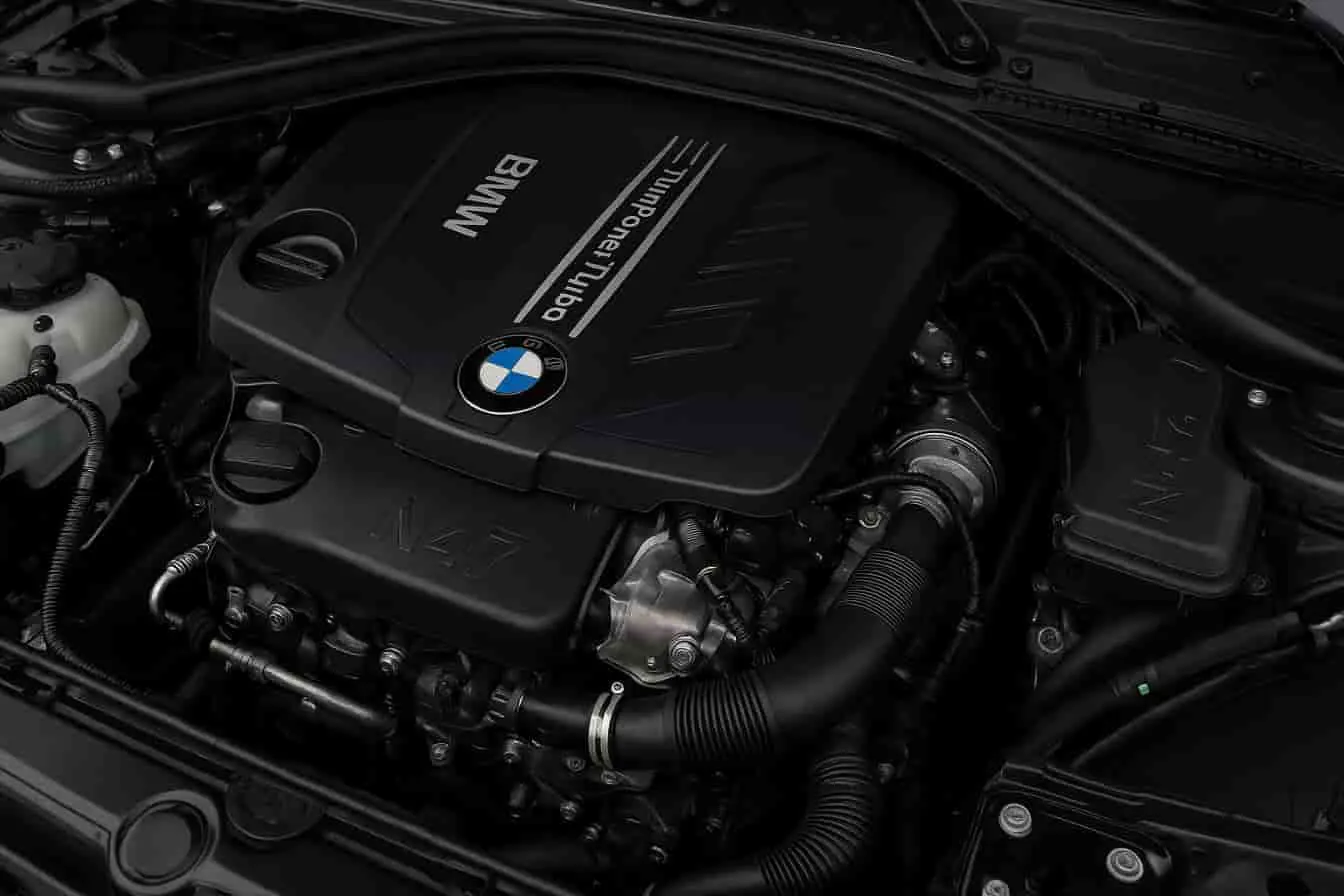 Moteur BMW N47 Moteur BMW N47 TwinPower Turbo installé, performance diesel, design compact et puissance maîtrisée sous le capot d’une berline élégante.